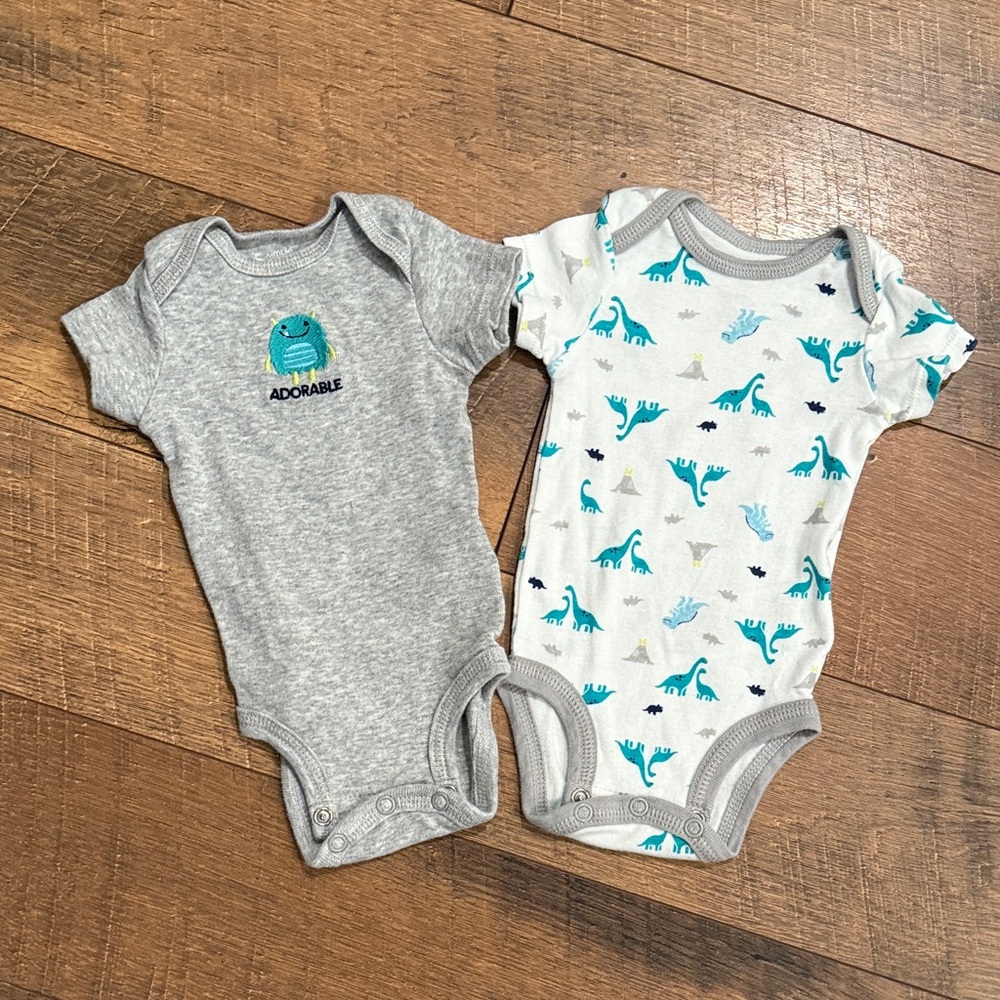 Carter's Gray and White Dinosaur Bodysuits